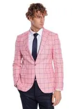 Mavi Kare Desenli Slim Fit Pembe Erkek Ceket - Wessi