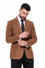 Slim Fit Desenli Taba Erkek Ceket - Wessi