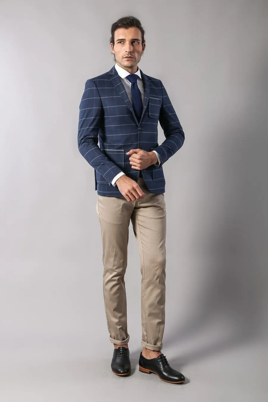 2 Düğmeli Ekose Slim Fit Lacivert Ceket | Wessi