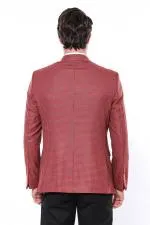 Kendinden Desenli Slim Fit Bordo Ceket - Wessi