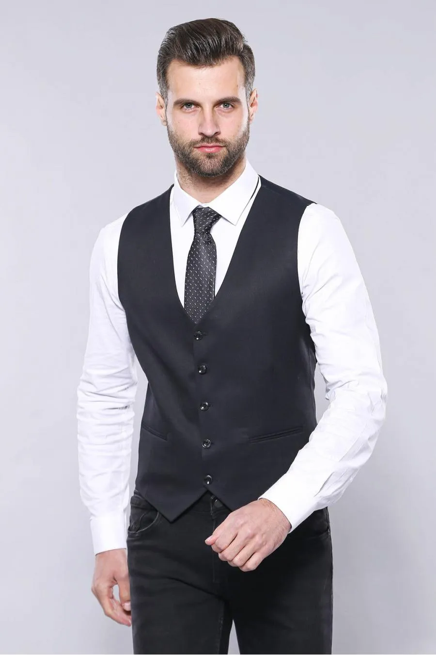 Düz Koyu Lacivert Slim Fit Ceket Yelek Set - Wessi