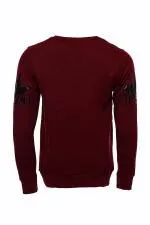 Bordo Taşlı Baskılı Sweatshirt - Wessi