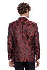 Floral Desenli Slim Fit Bordo Erkek Smokin Ceket - Wessi