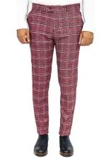 Ekose Desenli Slim Fit Bordo Erkek Pantolon - Wessi