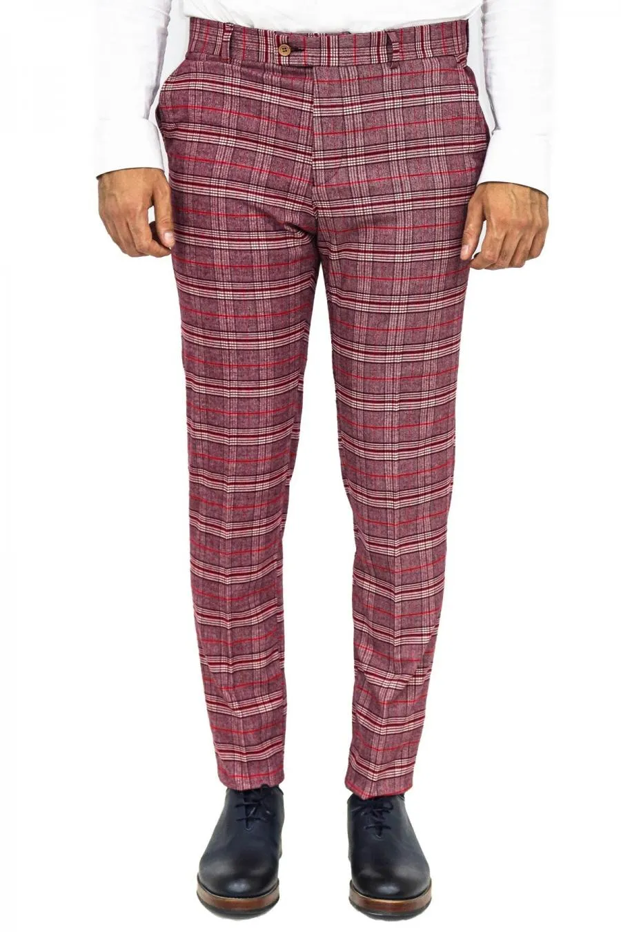 Ekose Desenli Slim Fit Bordo Erkek Pantolon - Wessi