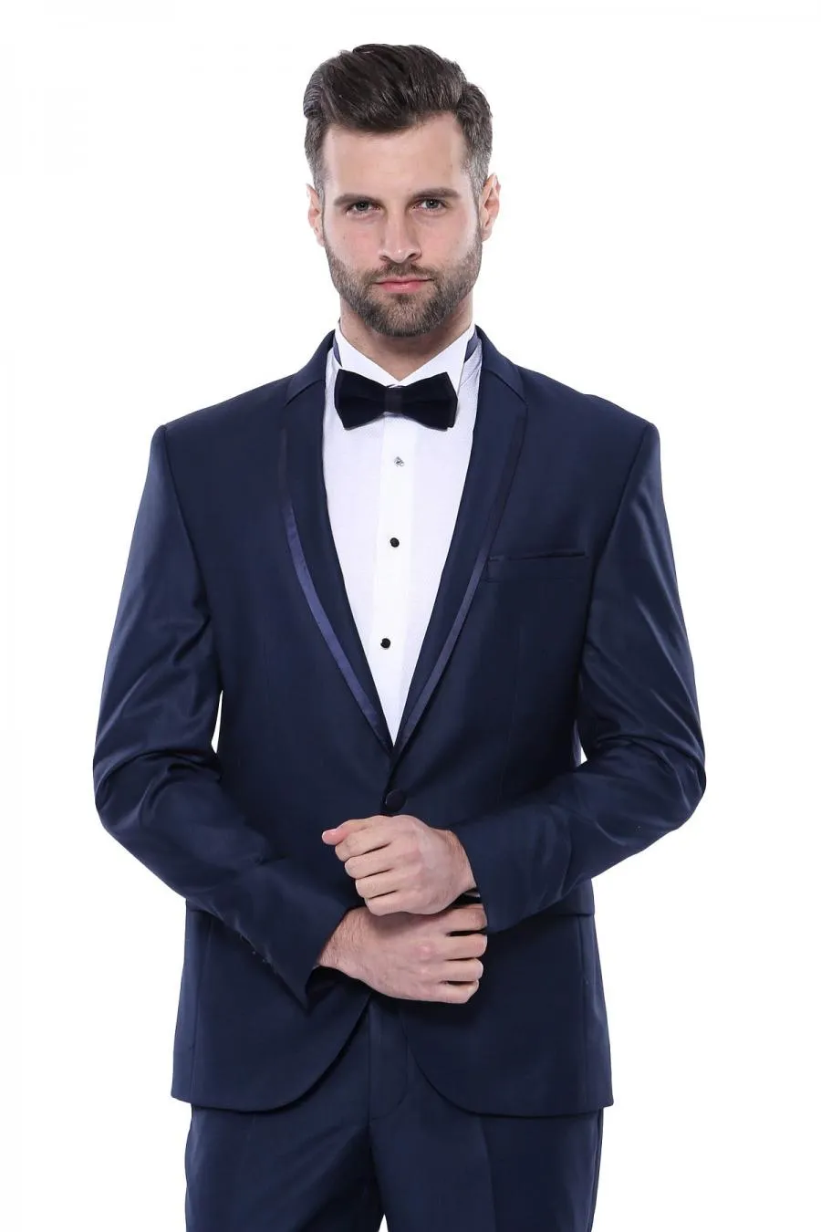 Yaka Pileli Koyu Lacivert Slim Fit Damatlık Takım Elbise | Wessi