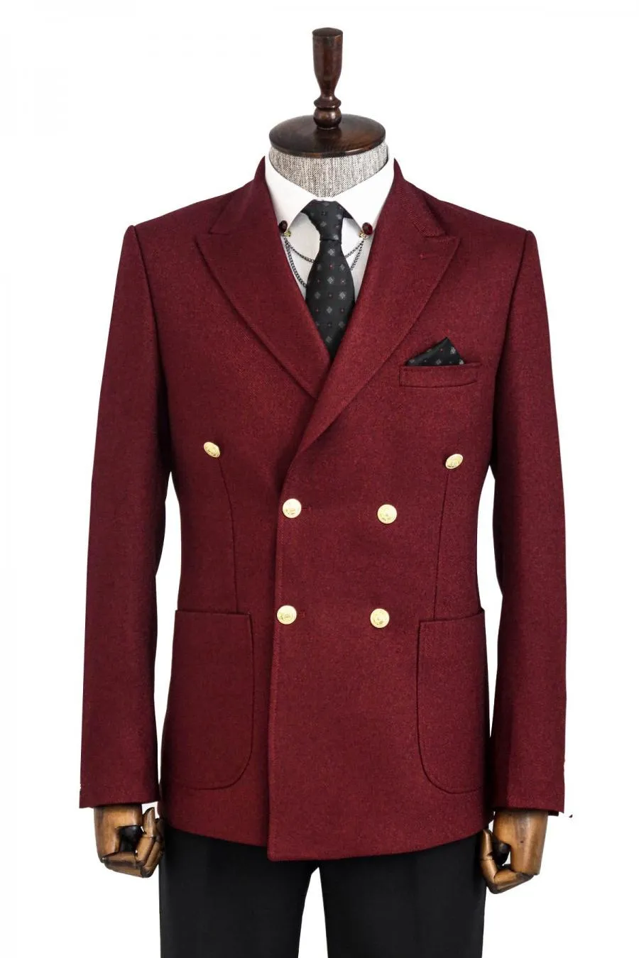 Kruvaze Slim Fit Bordo Erkek Ceket - Wessi