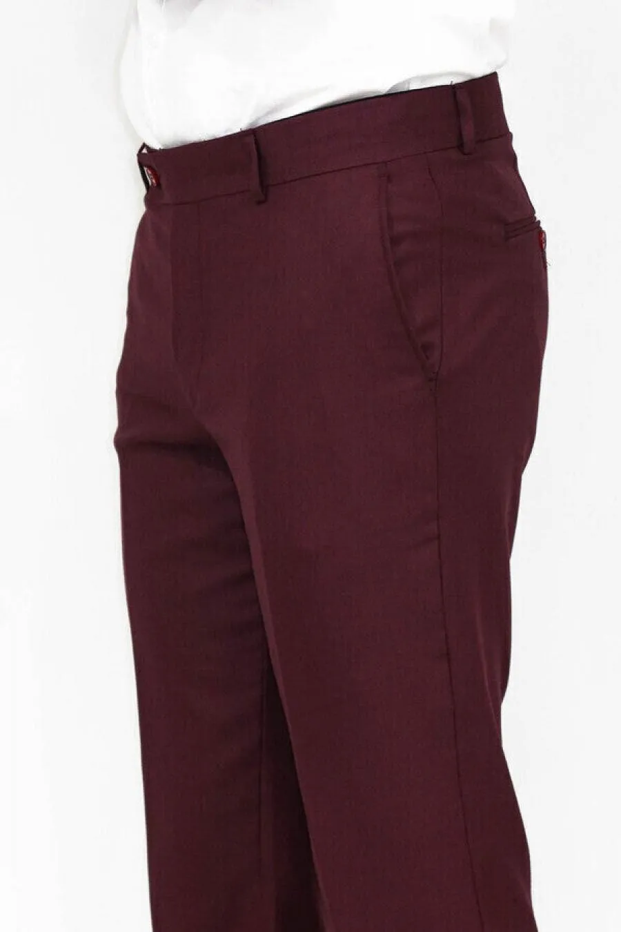 Slim Fit Desensiz Kumaş Bordo Erkek Pantolon - Wessi