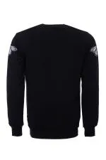 Baskılı Siyah Bisiklet Yaka Sweatshirt - Wessi