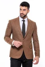 Slim Fit Desenli Açık Kahverengi Erkek Ceket - Wessi