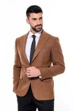 Slim Fit Desenli Taba Erkek Ceket - Wessi