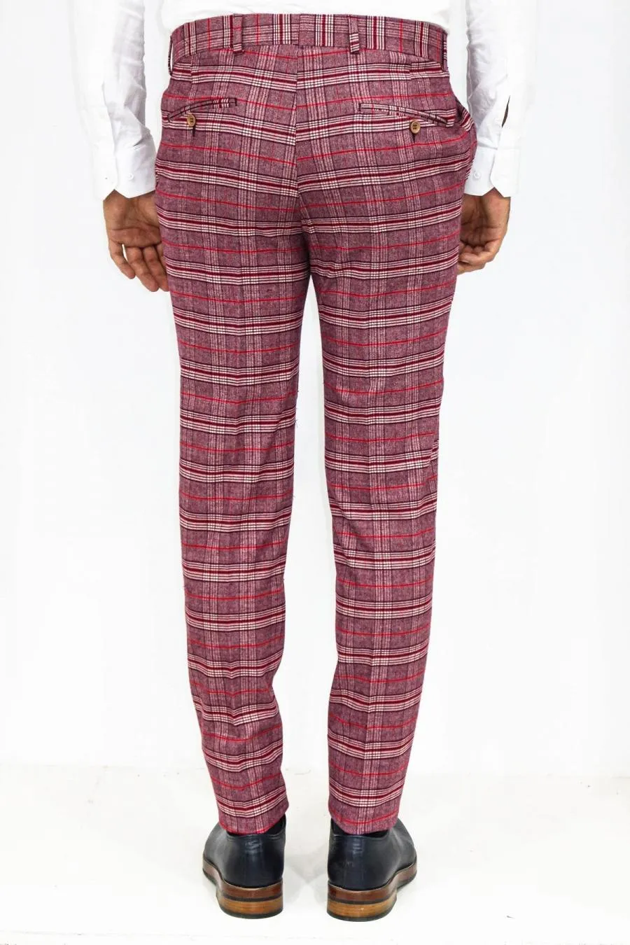 Ekose Desenli Slim Fit Bordo Erkek Pantolon - Wessi