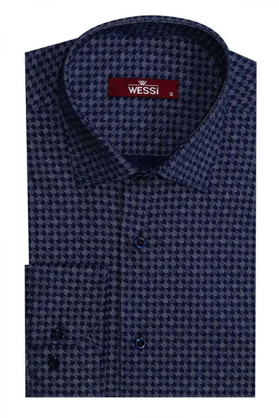 Kaz Ayağı Desenli Slim Fit Lacivert Erkek Gömlek - Wessi