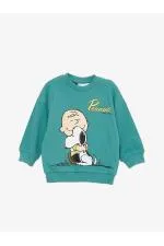 LCW baby Mat Yeşil Bisiklet Yaka Uzun Kollu Snoopy Baskılı Sweatshirt ve Jogger Pantolon 2'li Takım