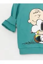 LCW baby Mat Yeşil Bisiklet Yaka Uzun Kollu Snoopy Baskılı Sweatshirt ve Jogger Pantolon 2'li Takım