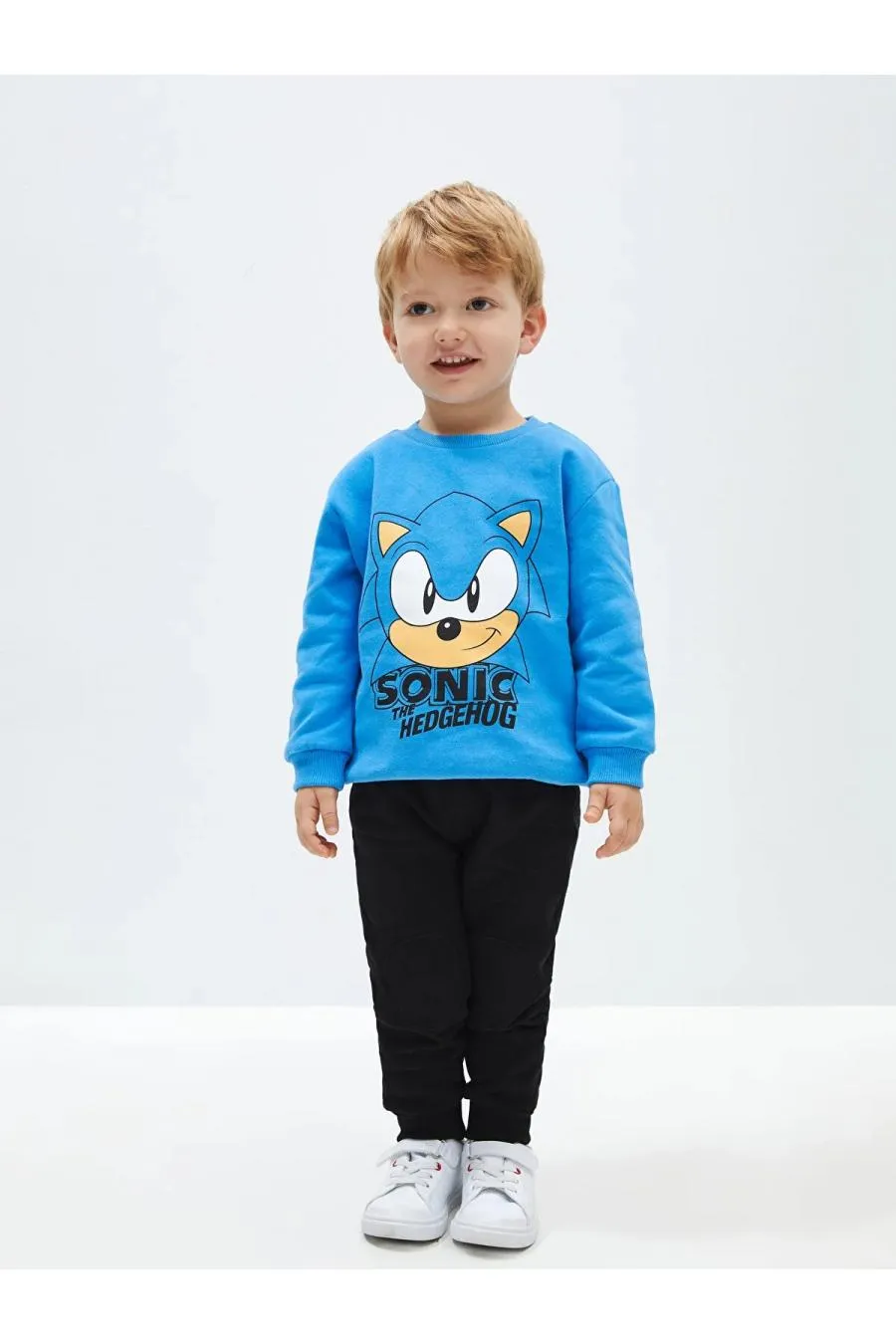 LCW baby Mavi Bisiklet Yaka Sonic Baskılı Erkek Bebek Sweatshirt ve Eşofman Alt 2'li