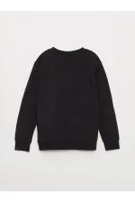 LCW Kids Yeni Siyah Bisiklet Yaka Baskılı Uzun Kollu Erkek Çocuk Sweatshirt