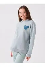 LCWAIKIKI Maternity Mat Yeşil Mickey Mouse Baskılı Uzun Kollu Hamile Hoodie