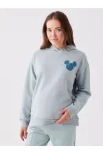 LCWAIKIKI Maternity Mat Yeşil Mickey Mouse Baskılı Uzun Kollu Hamile Hoodie